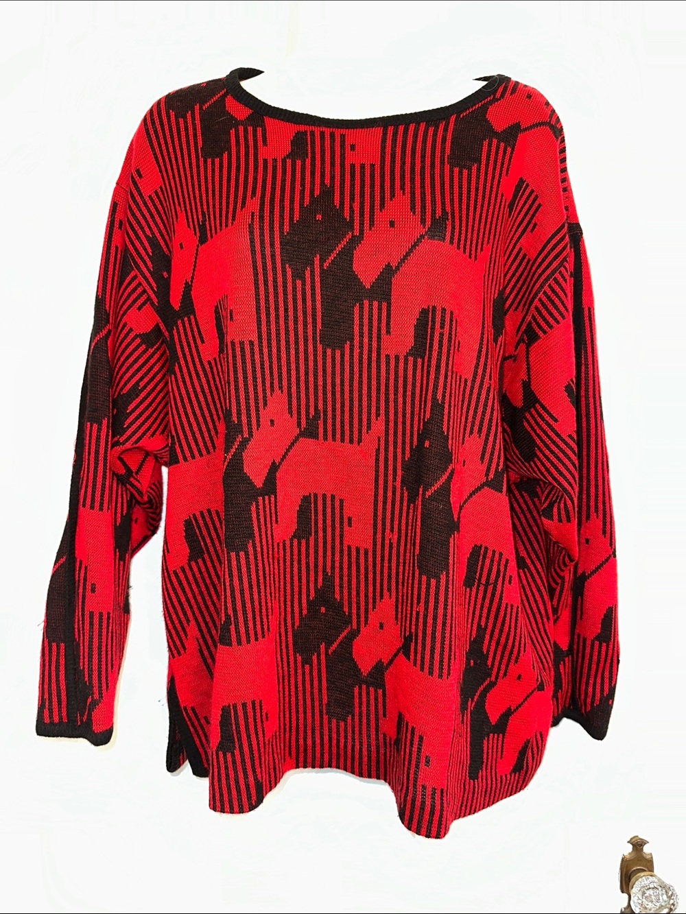 Vintage 80s Crissy Evan’s Red & Black Scottie Dog Pattern Oversized Sweater